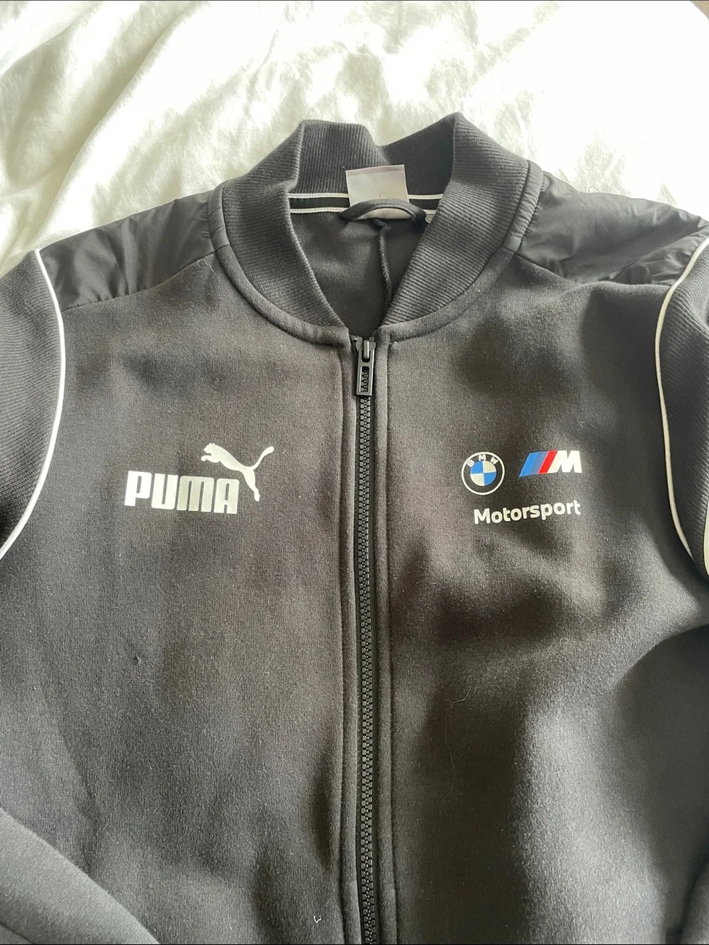 BMW Black Motorsport Zip-Up Jacket with White Piping PUMA